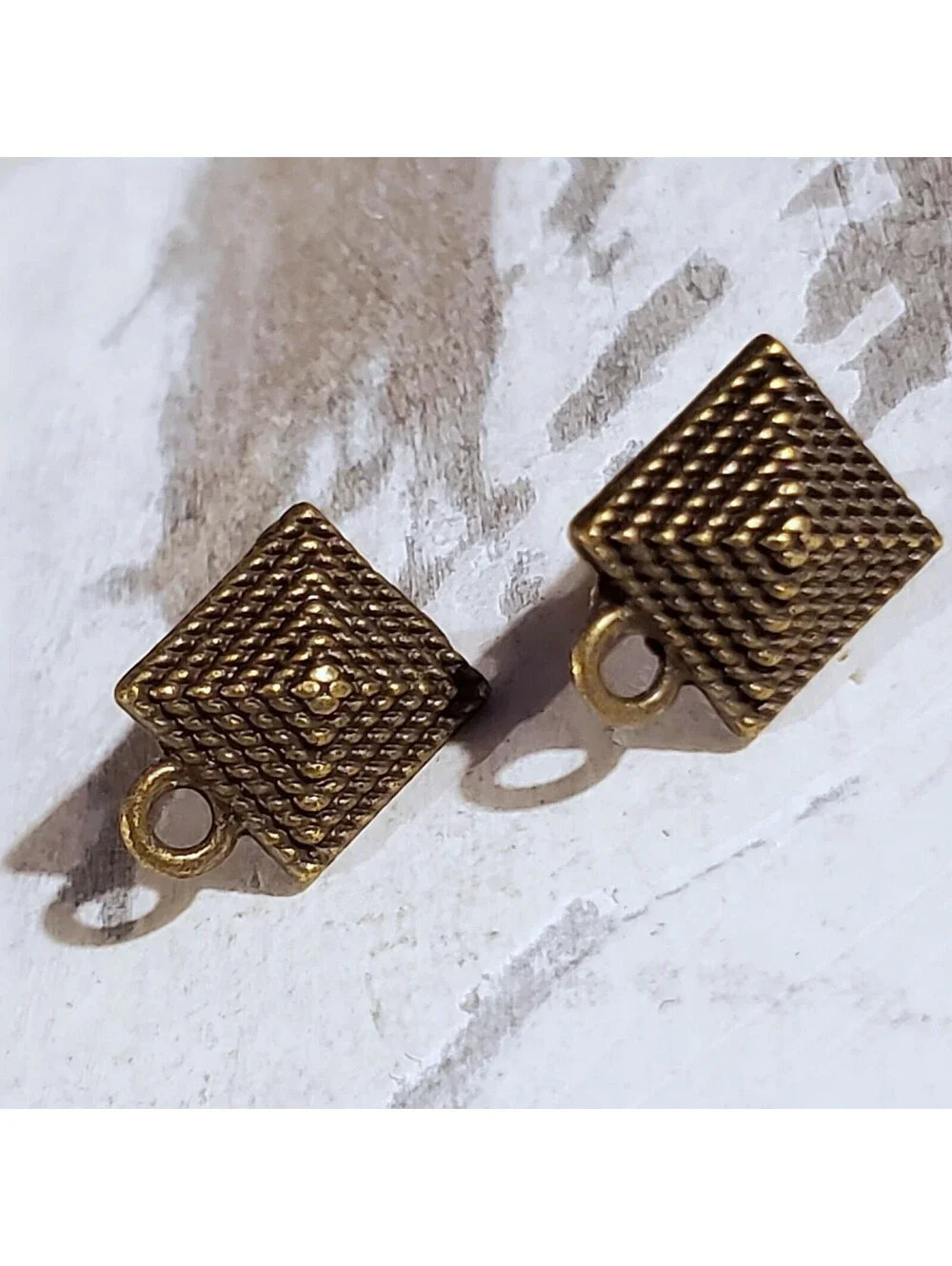 Avant Garde Antique Bronze Egyptian Pyramid Dotted Earring Post Findings 2 pcs